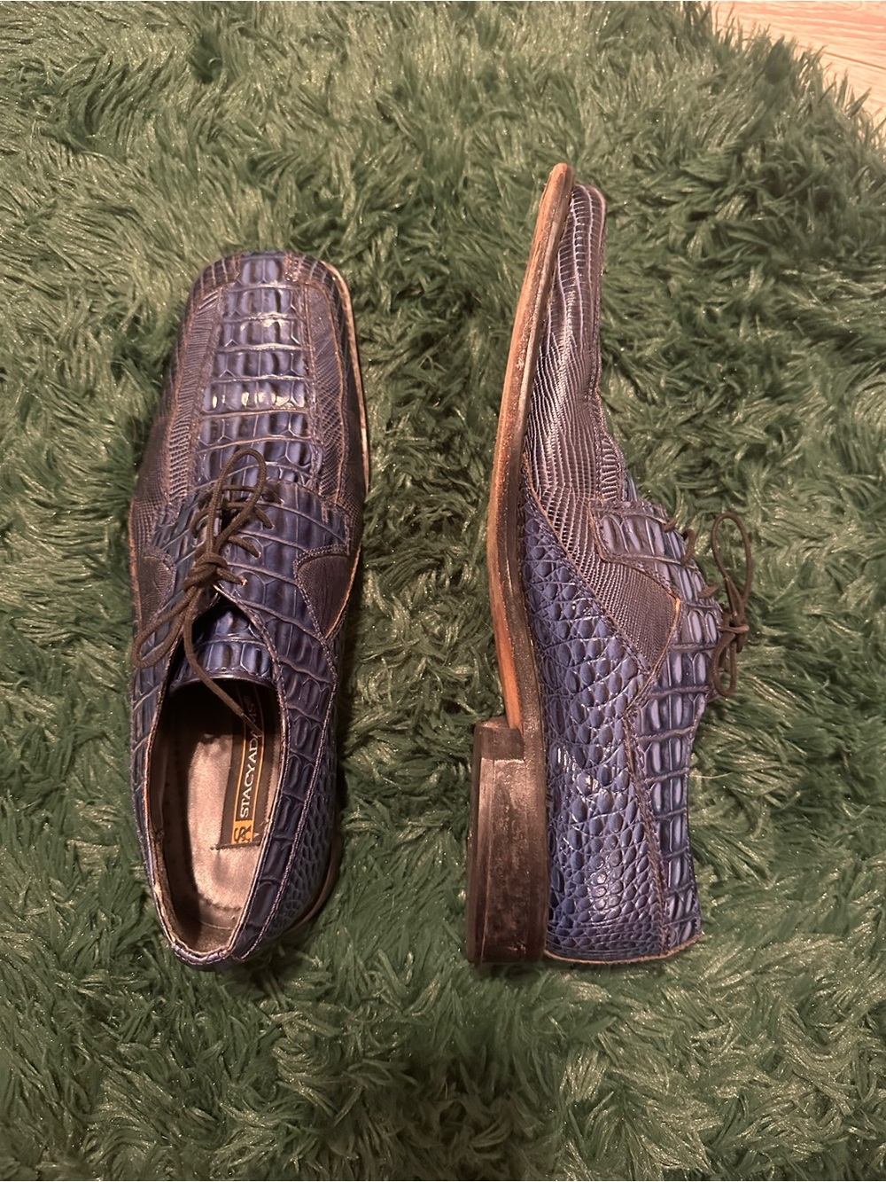 Stacy Adams Men’s Blue Croc-Embossed Leather Dress Shoes - Tedesco Size 11 M